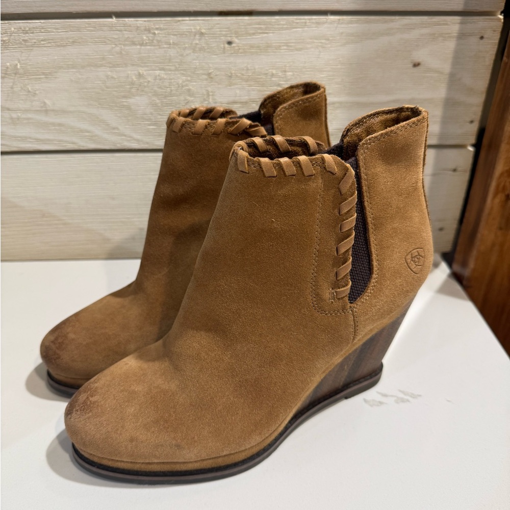Ariat Tan Suede Wedge Ankle Boots